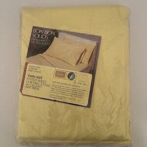 Vtg NOS Sears Twin Fitted Bottom Sheet Cotton Blend Yellow Bon Bon Solids Muslin
